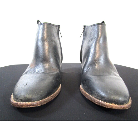 Madewell Black Leather Medium Heel Side Zip Ankle Boots Women Sz 7.5 - Picture 4 of 11